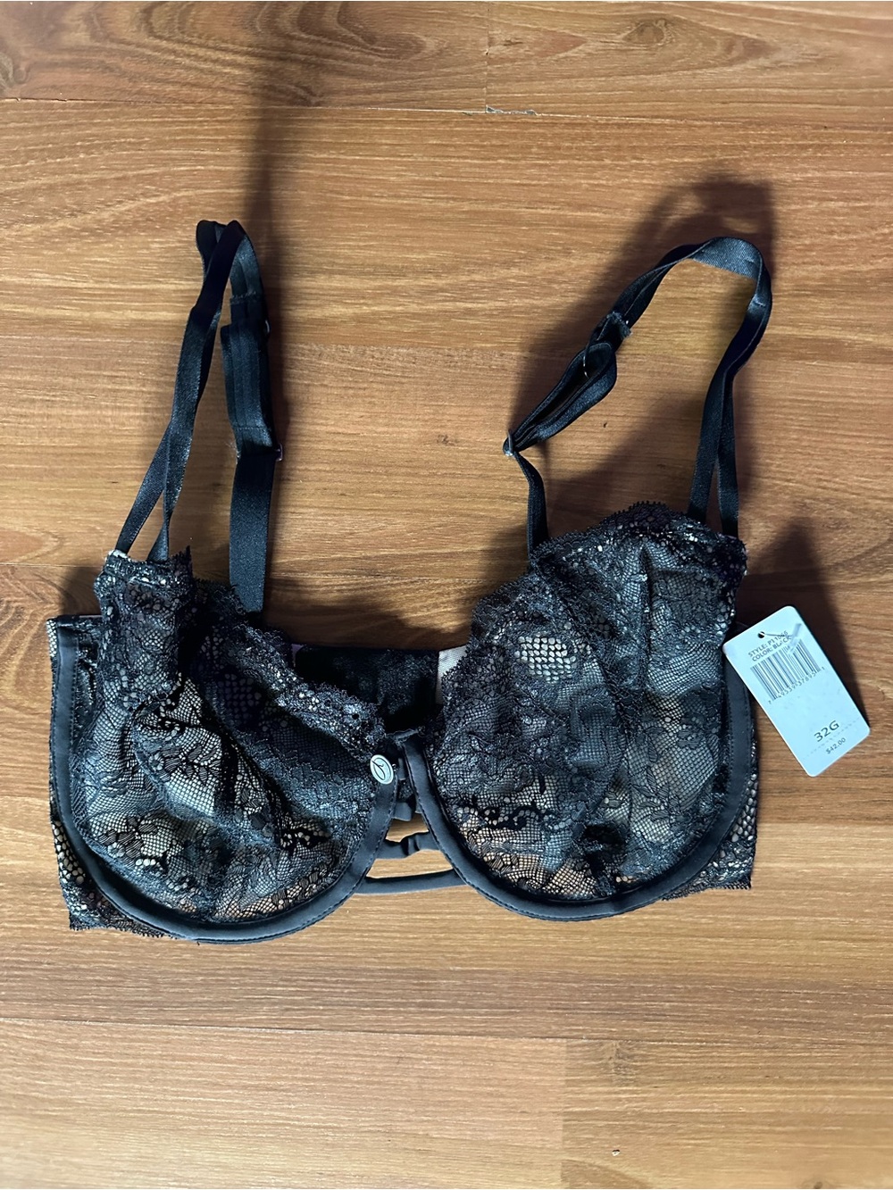 Parisa Black Lace Underwire Bra new 32G New